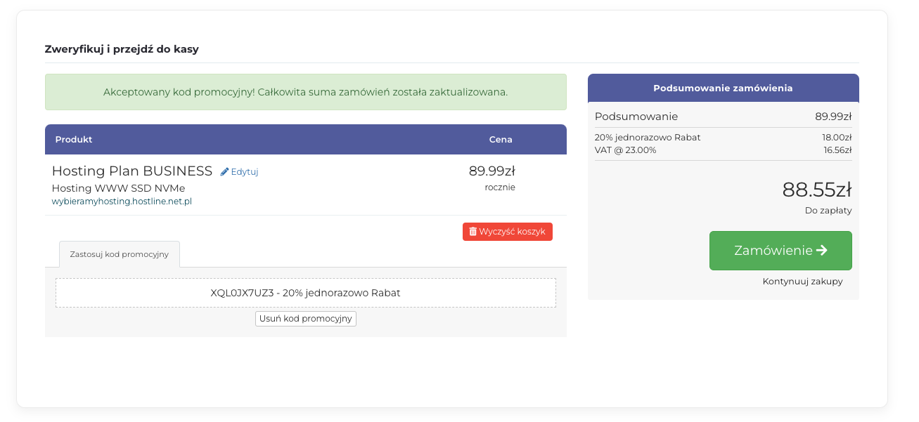miejsce na kod rabatowy hostline
